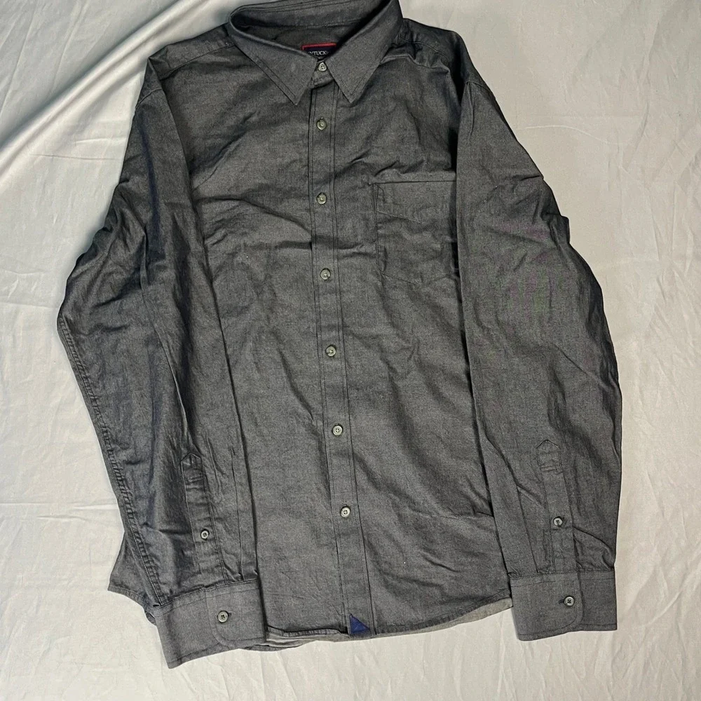 Untuckit Casablanca Mens Grey Cotton Button Down Shirt Regular Fit XL 01035 - Picture 1 of 15